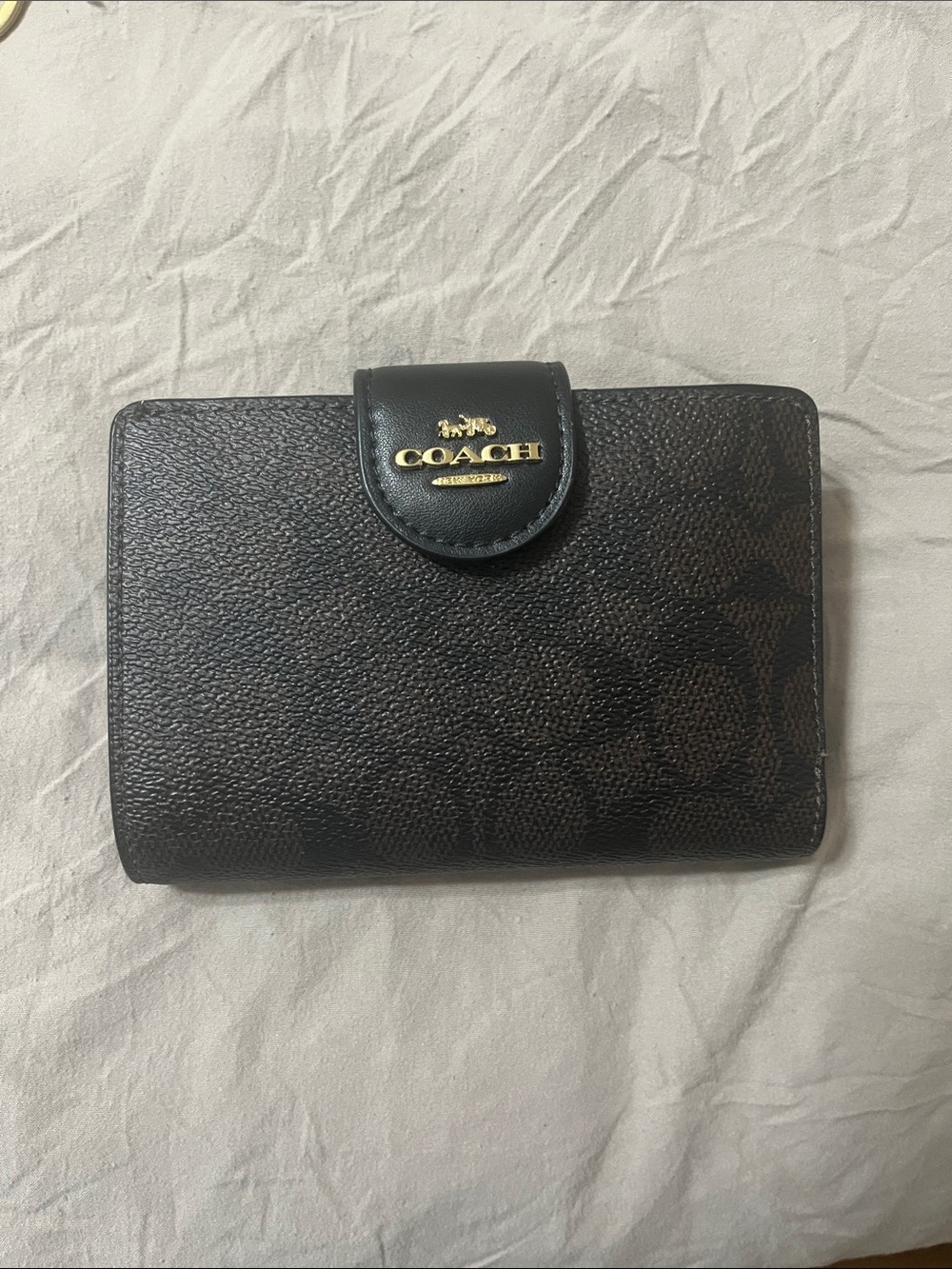 Coach Black/Brown Signature Compact Card Holder Wallet